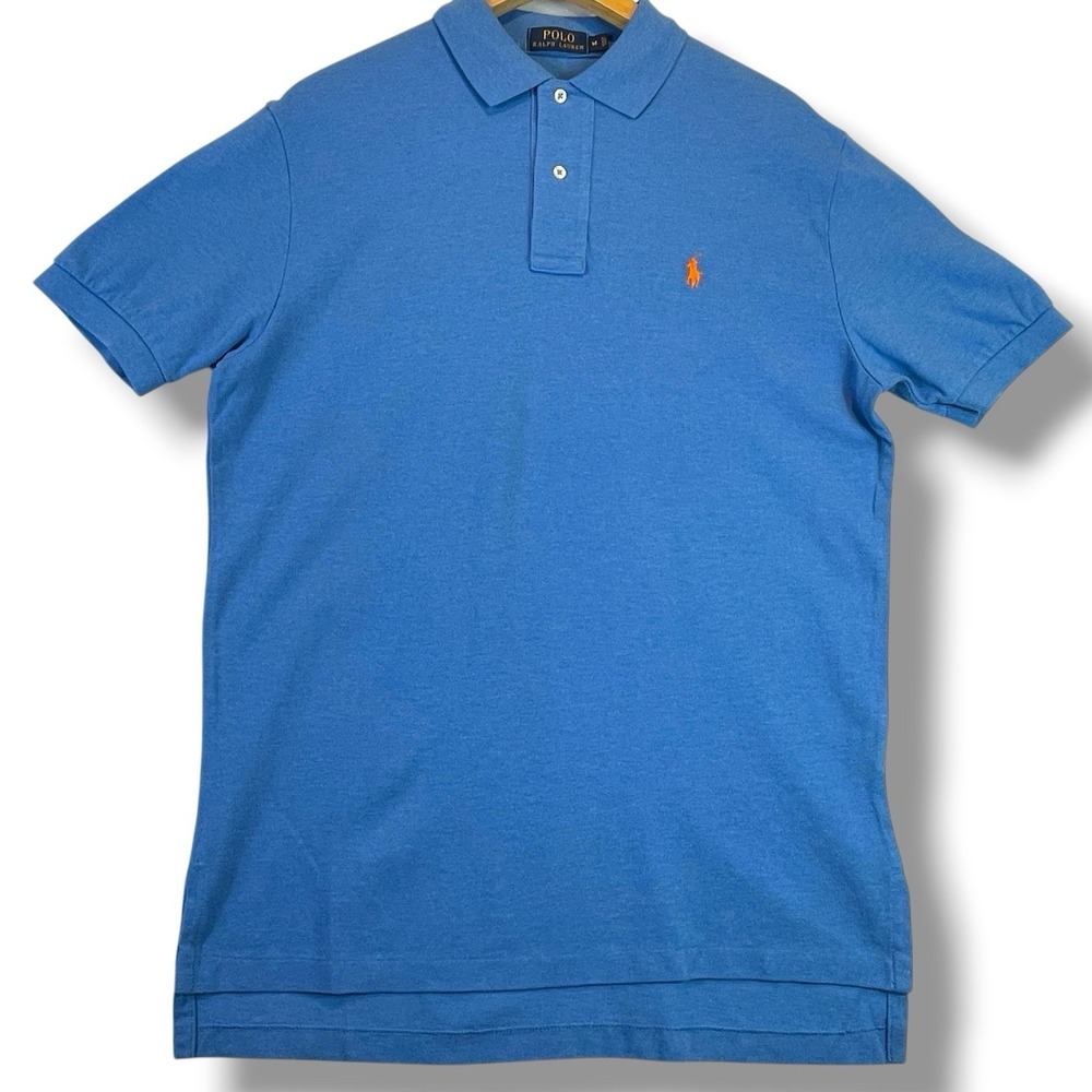 Polo Ralph Lauren Blue Classic Fit Polo Shirt Men's M Orange Pony Cotton EUC